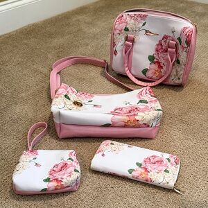 Chic Floral Pink Shoulder Bag Set